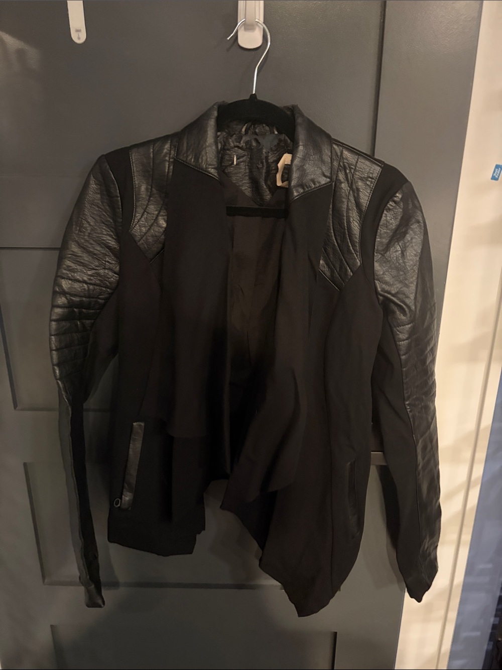blanc noir Black Mixed-Material Draped Jacket